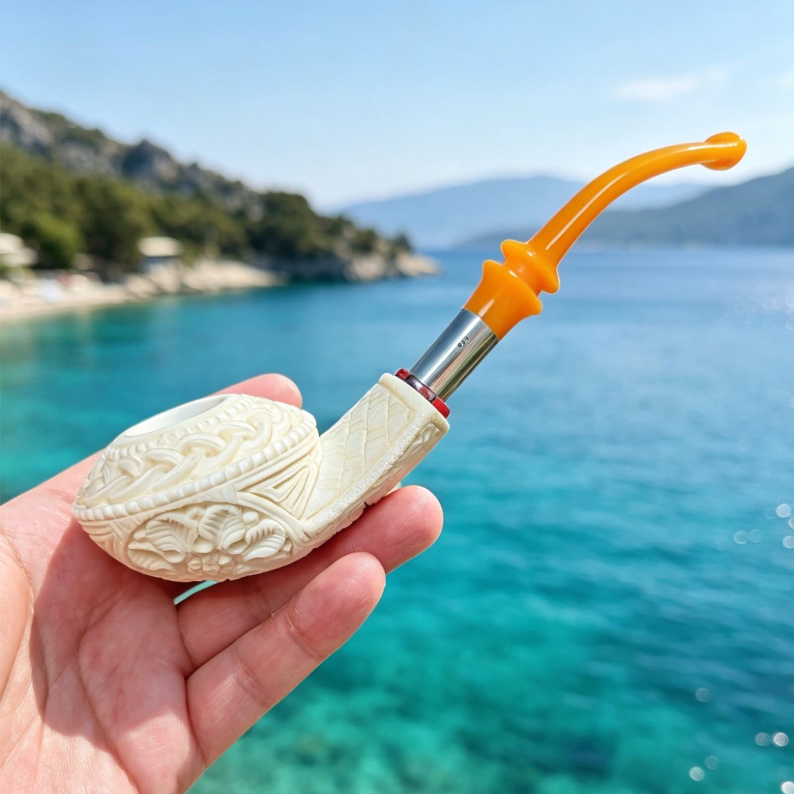 土耳其海泡石大号烟斗Ahmet Gövem925银圈奥斯曼雕花飞碟包邮