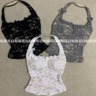 纯欲甜美风蕾丝挂脖吊带背心女内搭2025新款蝴蝶结设计感修身上衣