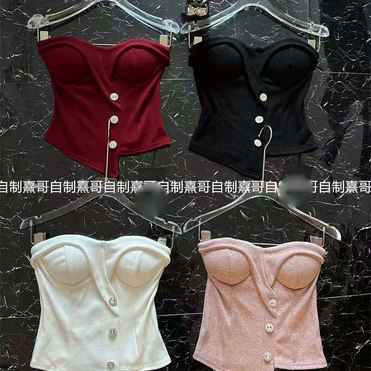 法式小香风一字肩抹胸背心女冬季新款气质辣妹修身显瘦短款上衣潮