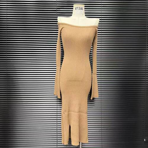 时髦一字肩显瘦针织连衣裙包臀裙