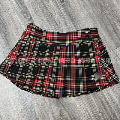 美式复古高腰百褶裙甜辣妹风jk格子短裙a字红格半身裙春夏裙裤