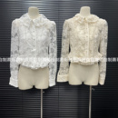 新款 法式 女秋季 衬衫 设计感上衣 小香风蕾丝勾花褶皱花边气质蕾丝衫