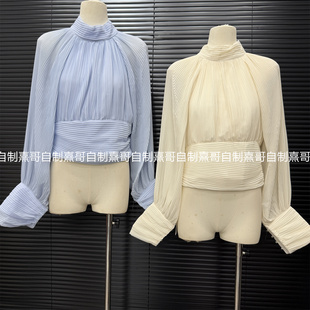 御姐风法式高级感立领灯笼袖衬衫职业通勤OL轻奢气质短款收腰上衣