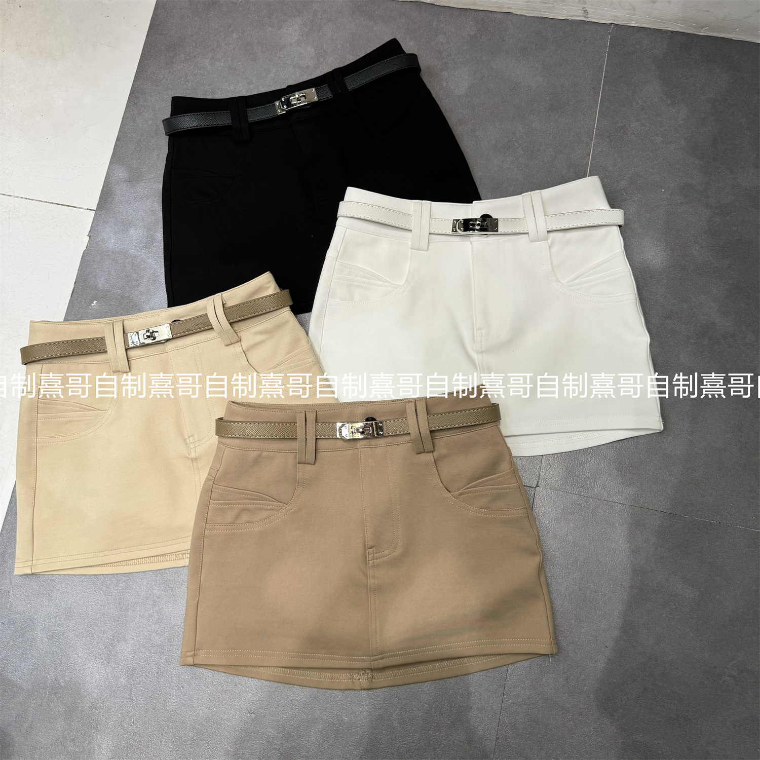 辣妹穿搭配腰带高腰A字西装半身裙女美式复古显瘦百搭包臀短裙裤