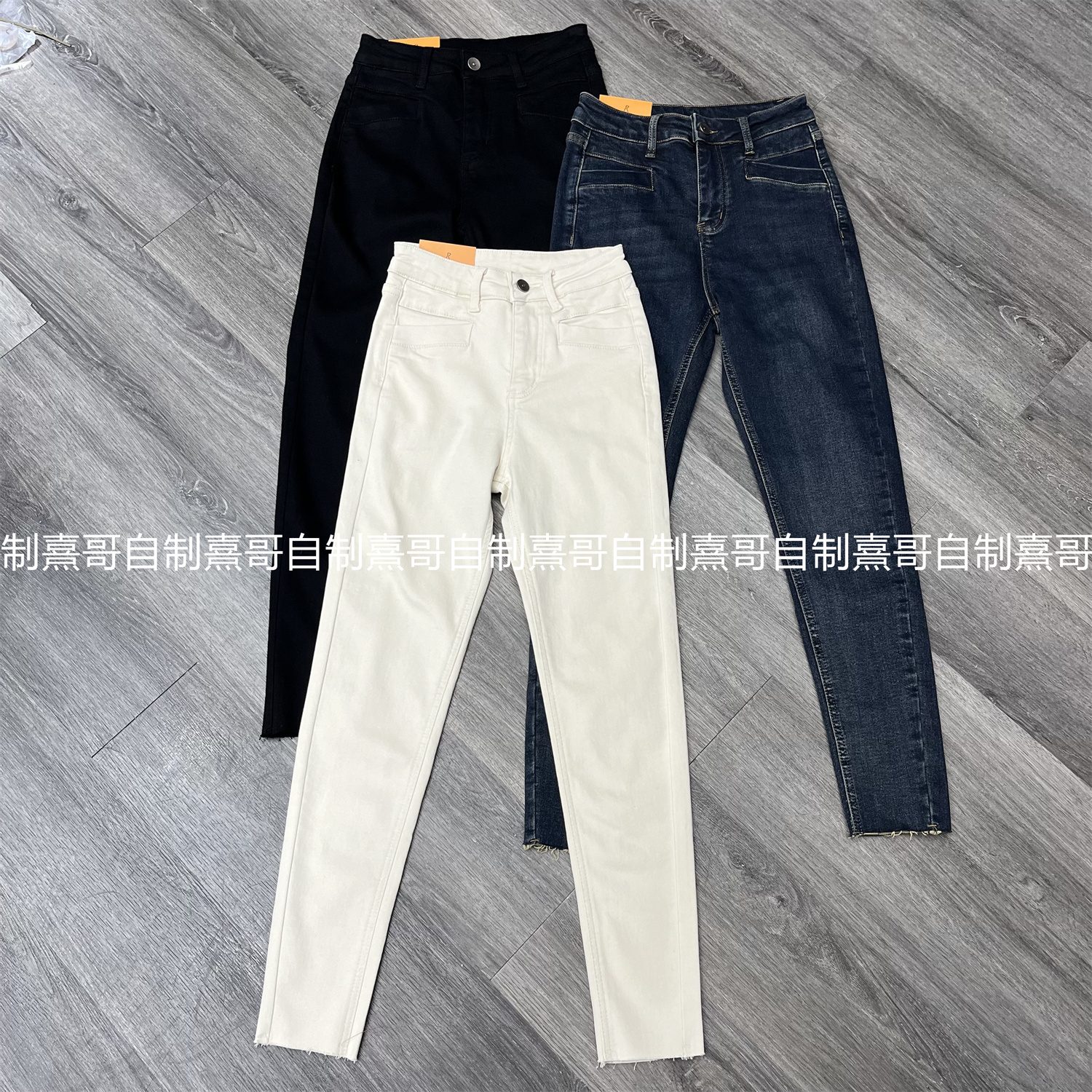 纯色单扣小脚裤韩系冬季高腰时尚百搭基础款弹力铅笔牛仔裤显腿长