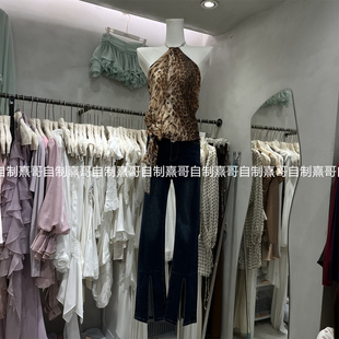 无袖 修身 裹胸设计感辣妹上衣外穿 复古豹纹性感抹胸背心女秋季 美式