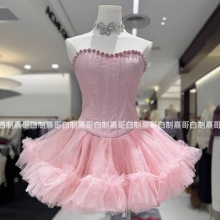 仙女钉钻鱼骨束身抹胸蓬蓬连衣裙温柔气质冬季生日宴会系带小礼服