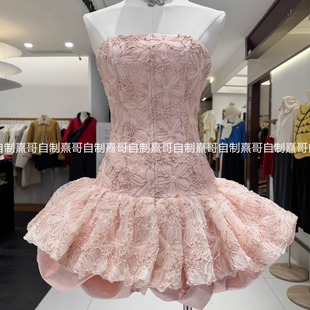 绝美抹胸蕾丝花苞连衣裙女轻奢高级感宴会礼服裙子法式 重工蓬蓬裙