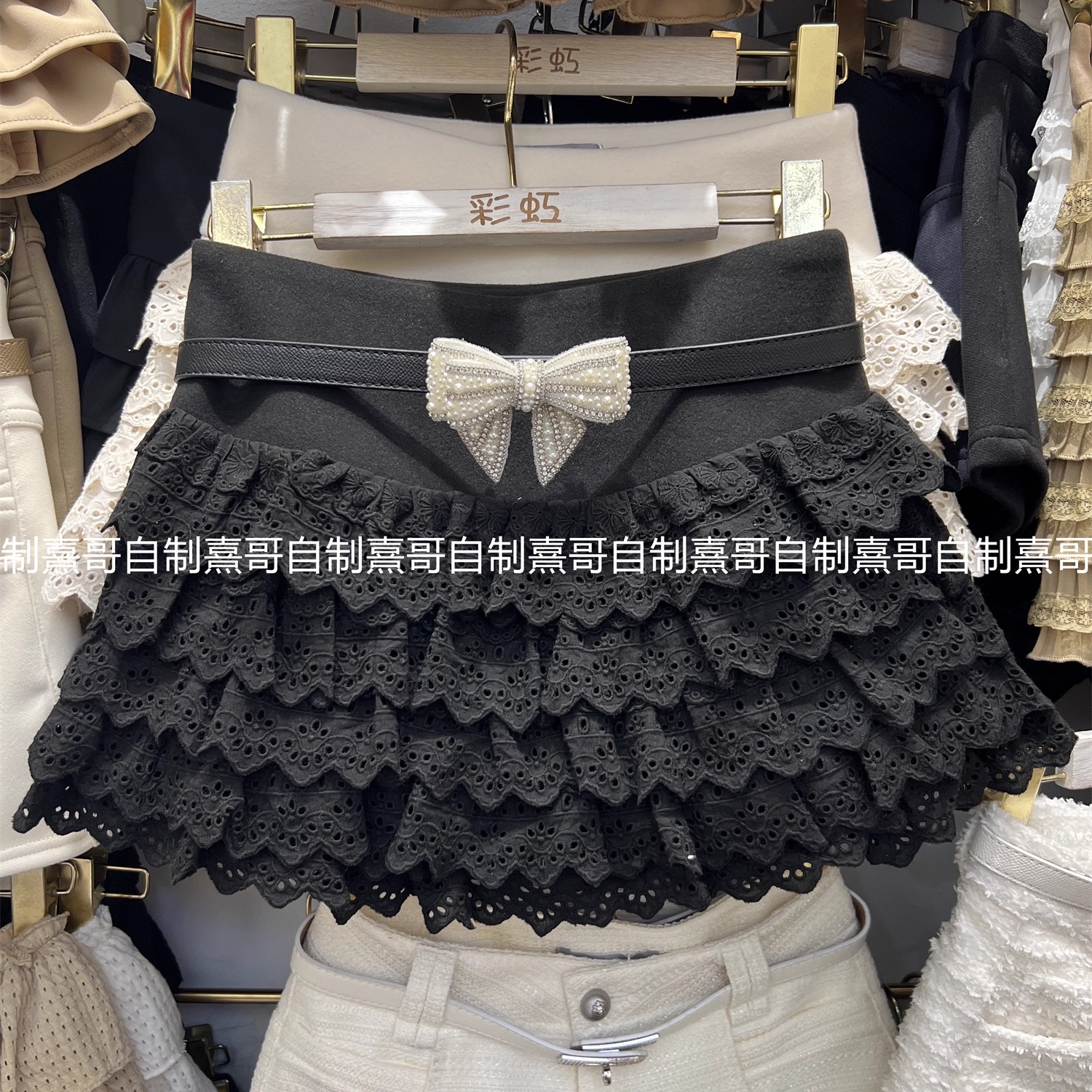 韩版设计感小众蕾丝花边拼接蛋糕裙冬季女生新款高腰显瘦百搭短裙