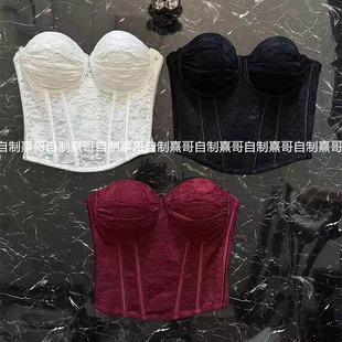 纯欲风性感蕾丝高级感带胸垫鱼骨抹胸带背心外穿修身显瘦百搭上衣