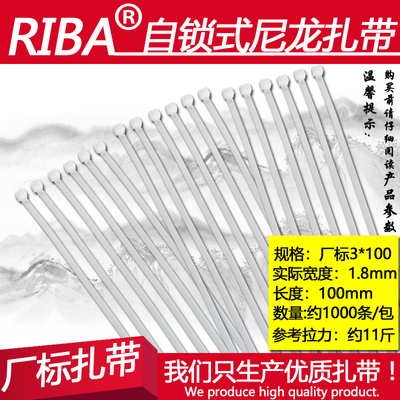 厂标塑料扎带 3*100mm 1000根 实宽1.8mm自锁式尼龙扎带 白色黑色