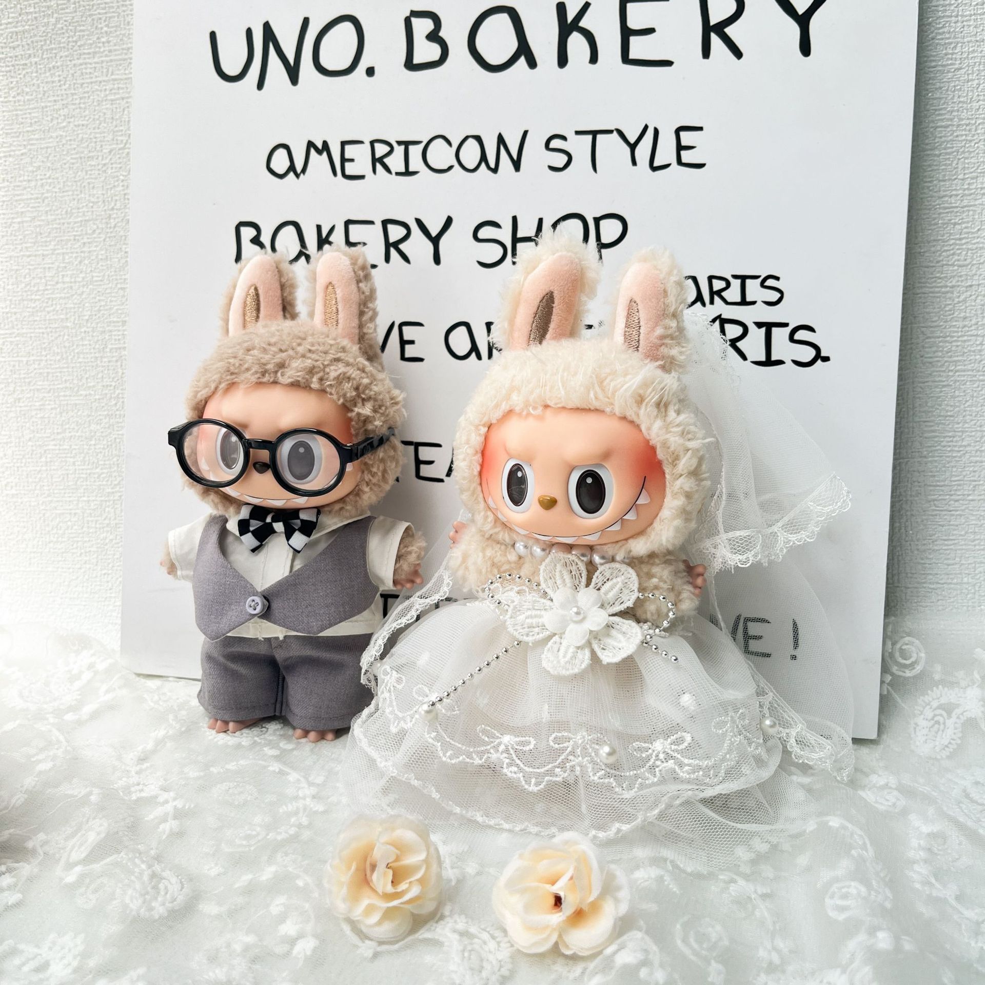 labubu婚纱潮酷礼服西装套装娃衣