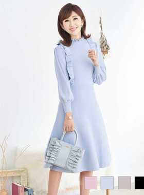 日单原单春Psc家特价秋季女荷叶边长袖连衣裙质量好很有分量 特价