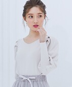 日单原单12家褶皱设计袖 毛衣 套头打底针织衫 子春秋季 女V领长袖