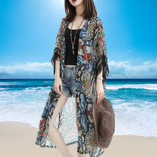 潮流防晒衫 雪纺开衫 夏天披风薄外套海边度假防晒衣女长款 沙滩长衫