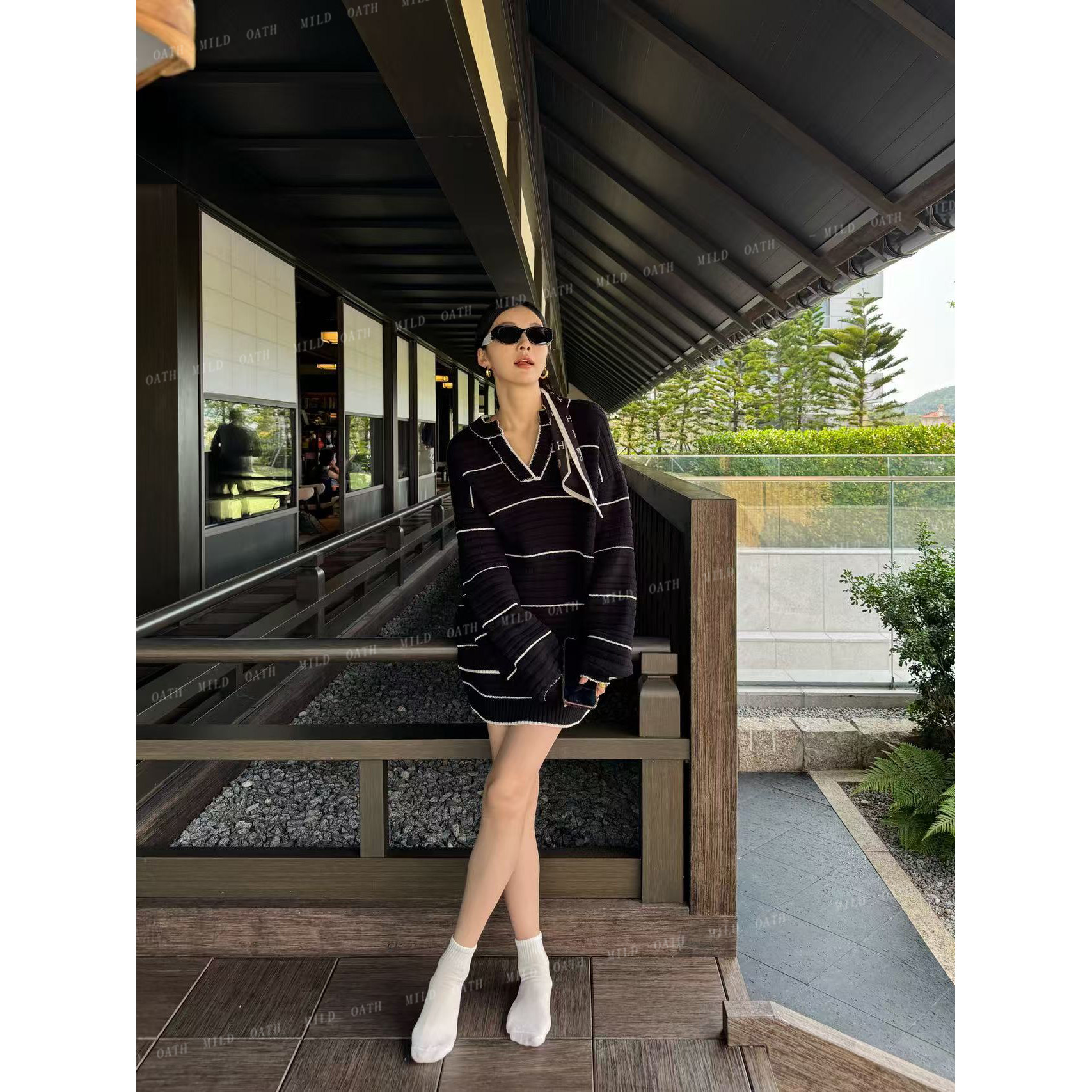 【自在线条】慵懒风条纹V领毛衣针织套装,女装/女士精品,时尚套装,淘宝优惠券,粉丝福利购,淘宝优惠卷