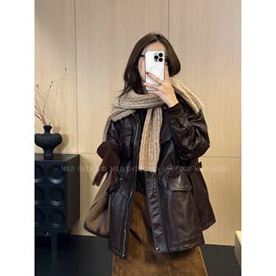 老钱 英式 半植鞣绵羊皮鹅绒服羊毛翻领皮衣外套 OATH MILD