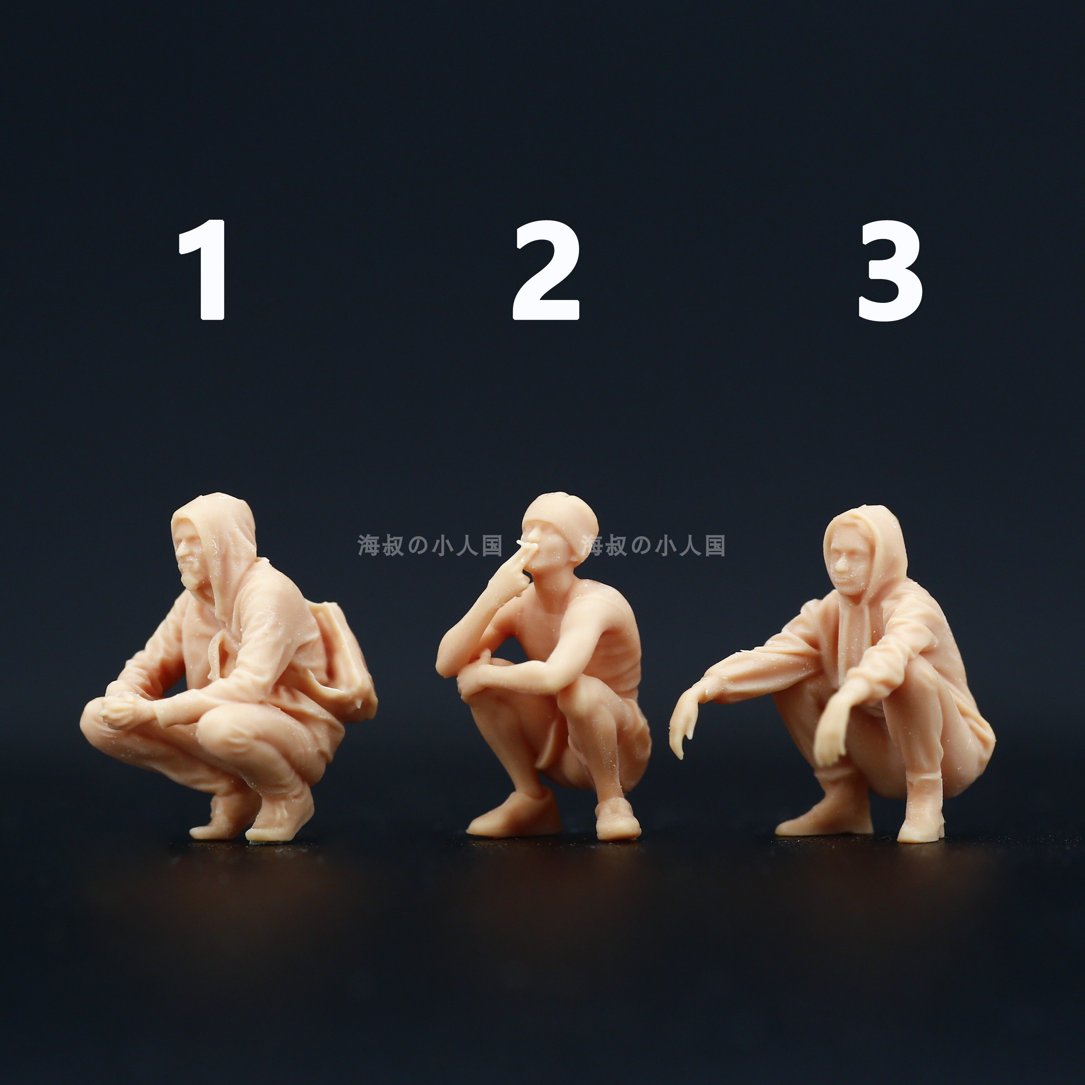 l235蹲街猥琐男 蹲坑 抽烟1:64人偶模型手办1:87微缩树脂小人