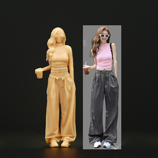 【海叔】1:64时尚咖啡妹微缩模型1:43树脂白模场景微拍小人偶A353