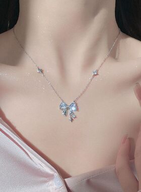 星星蝴蝶结925纯银项链女网红小众设计感ins风韩版锁骨链饰品批发