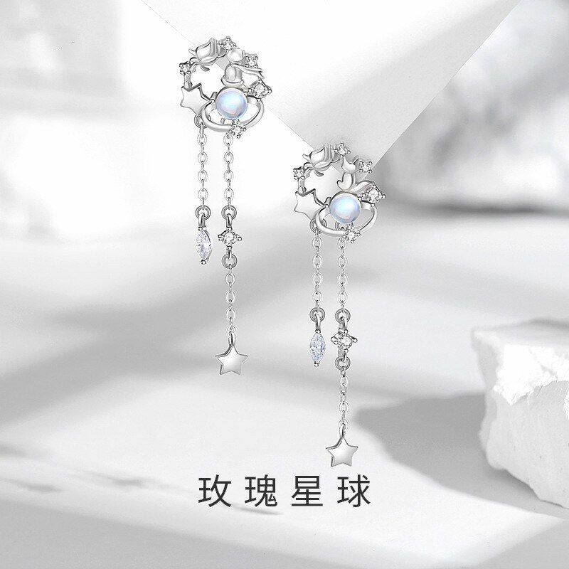 小王子玫瑰花耳钉女925纯银夏季百搭ins流苏耳饰韩版星球耳饰批发