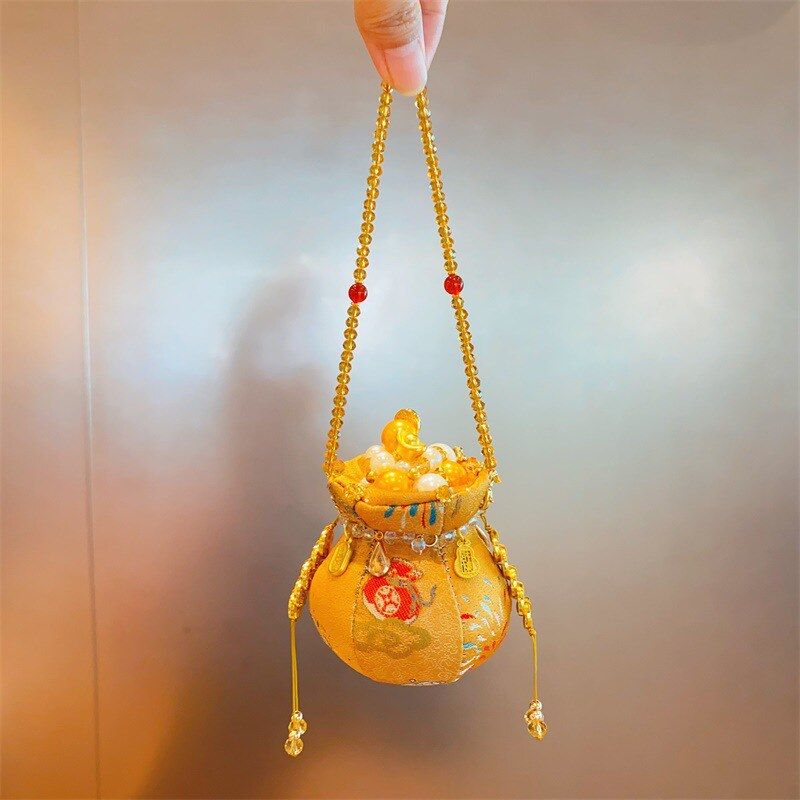 【成品】非遗宋锦聚宝盆挂件包挂车挂国风珍珠招财金钱袋生日礼物