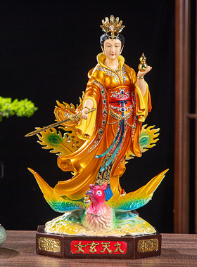 九天玄女神像踏凤九天圣母娘娘铜彩树脂站像玄天圣母家用佛像摆件