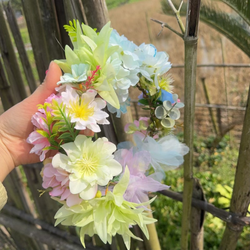 原创设计森系仙气小清新仿真花圆形花朵布艺手工DIY装饰花环头饰