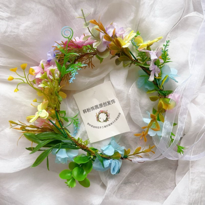 DIY新款森系花环头饰舞蹈表演拍照写真摄影道具粉紫黄蓝花色头花