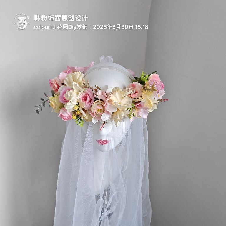 原创森系花环浅黄色花朵仙女头饰拍照道具新娘海边度假少女发饰