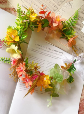 新款ins森系花环头饰拍照写真摄影头花橙色黄色绿色花环