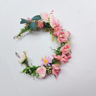 2025新款韩粉色绢花仿真玫瑰花朵花环头饰簪花新娘回门头饰