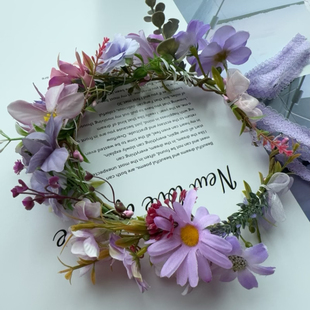 cos紫色仿真布艺玫瑰绢花花环头饰演出舞台拍照道具小清新仙气