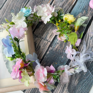 仿真新品粉蓝色绣球花朵儿童花冠头饰新娘花环发箍发饰发带