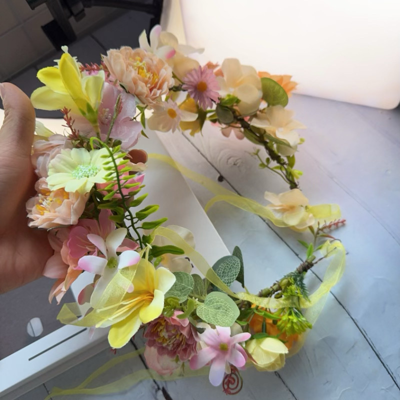 新款森系黄色高档仿真绢花粉色绢花花朵花环头饰学校毕业典礼拍照