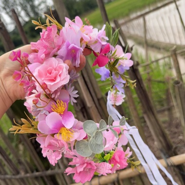 儿童成人通用表演头花发饰影楼拍照头戴花环粉紫色加密布艺花朵