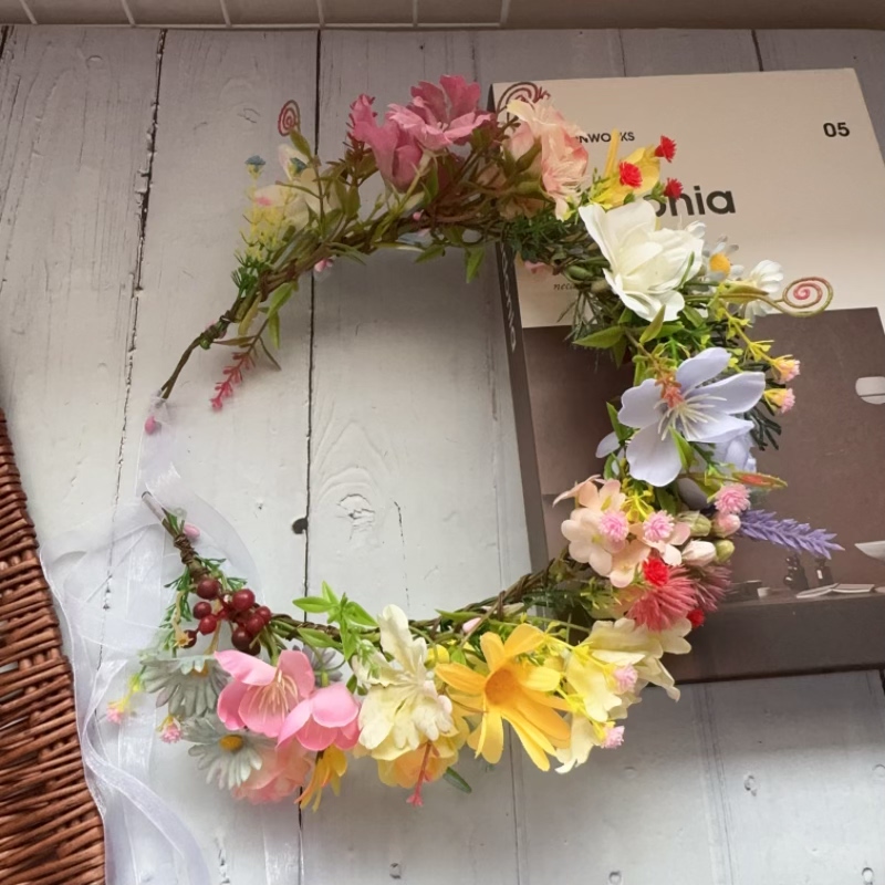 仿真森系新娘花环田园野花草造型搭配发饰黄粉紫花色头饰海边拍照