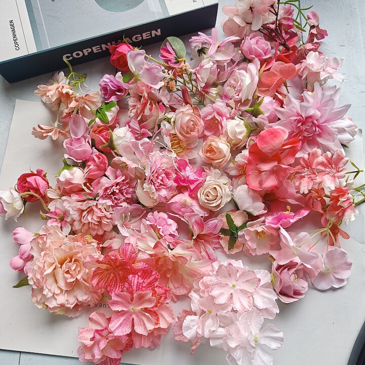 粉色系仿真花卉DIY材料混合花材手工制作装饰花艺素材汉服头花