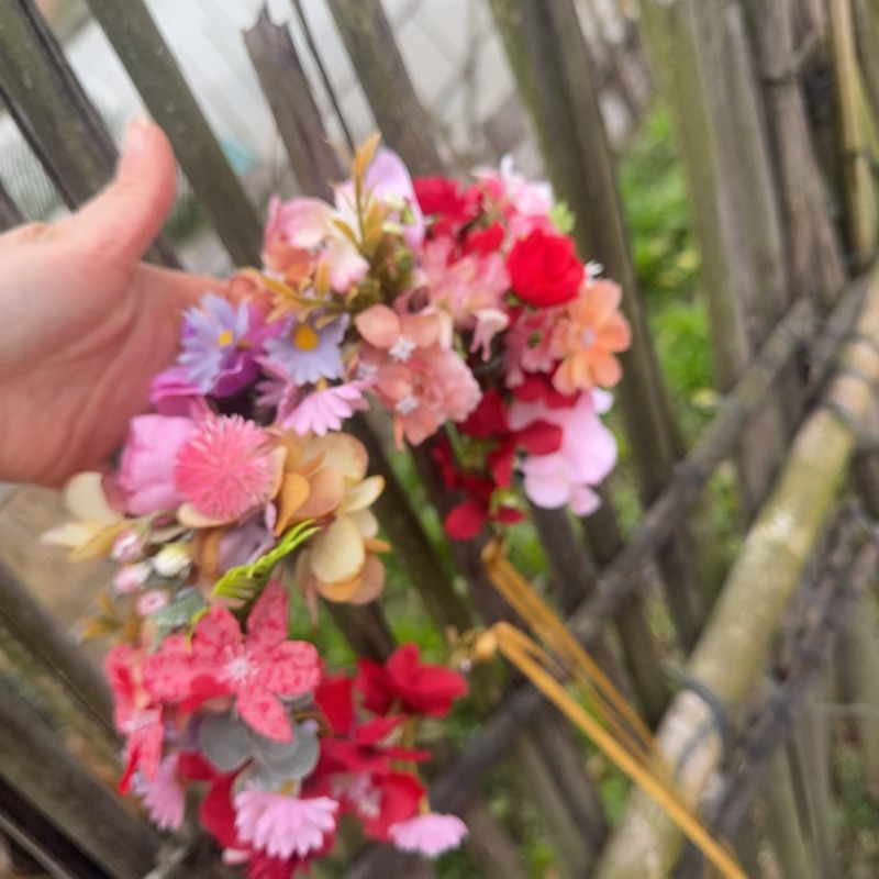 原创设计定制森系仿真花环新娘拍照头饰渐变红色花卉发饰仙女风
