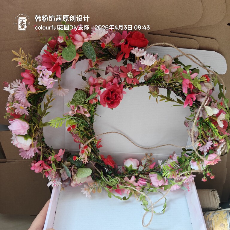 原创森系花朵布艺花环发箍图片