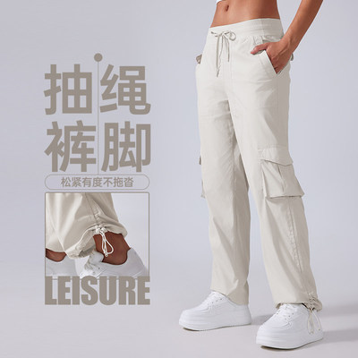 夏季新款Dance studio速干工装裤女设计感宽松直筒松紧腰户外2501