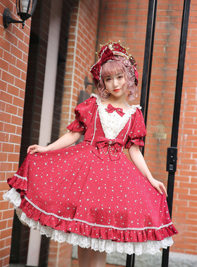 草莓巫女 夏季原创lolita设计仲夏星河烫银纯色op jsk 连衣裙