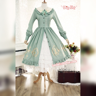 草莓巫女lolita Alice in Wonderland 原创烫金开襟lolita秋冬OP