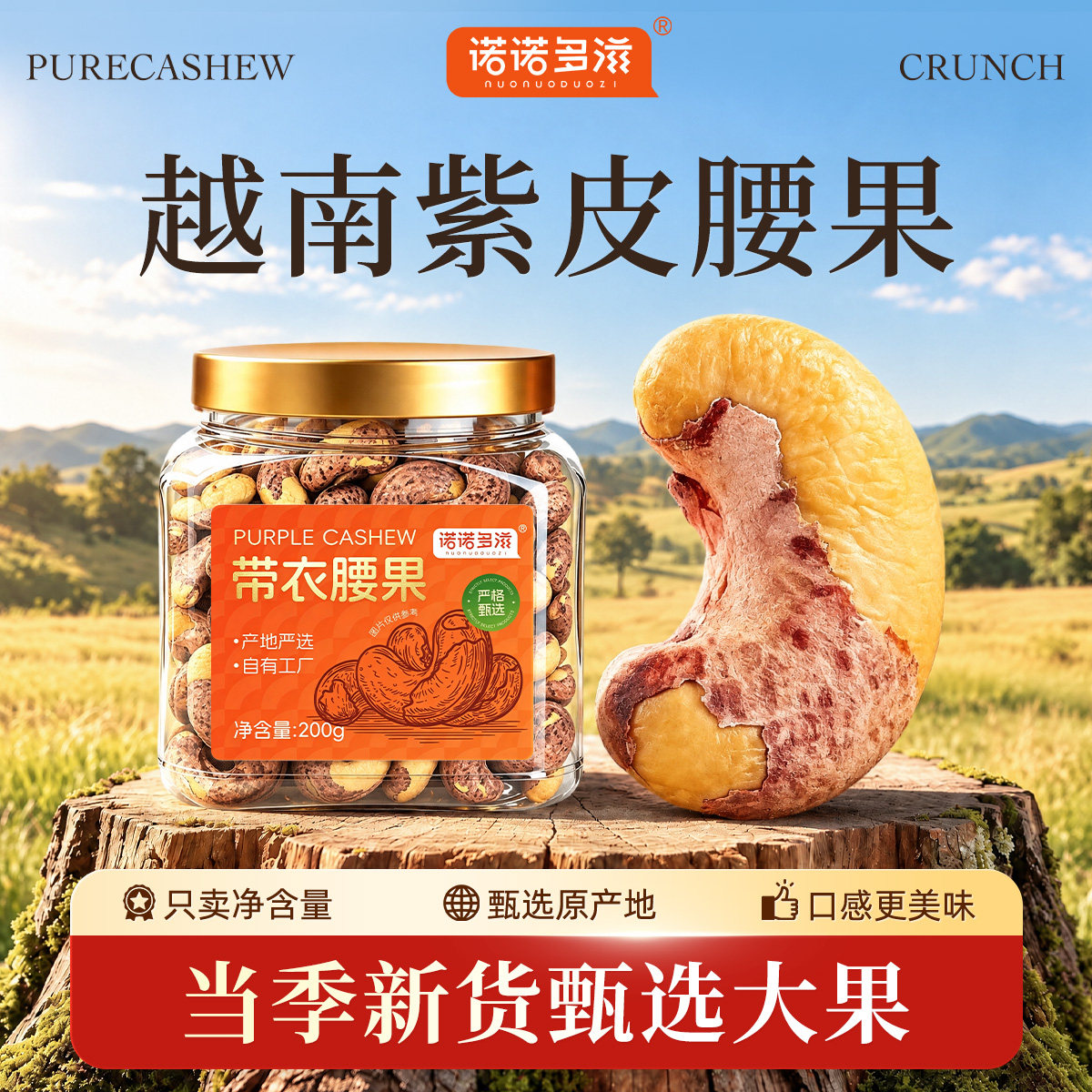 诺诺多滋紫皮腰果特大颗粒2026年新货越南特产紫衣盐焗腰果仁干果
