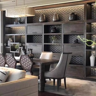 美克art家具晶粹餐桌 美式乡村复古实木雕刻长方形拉伸餐桌椅定制