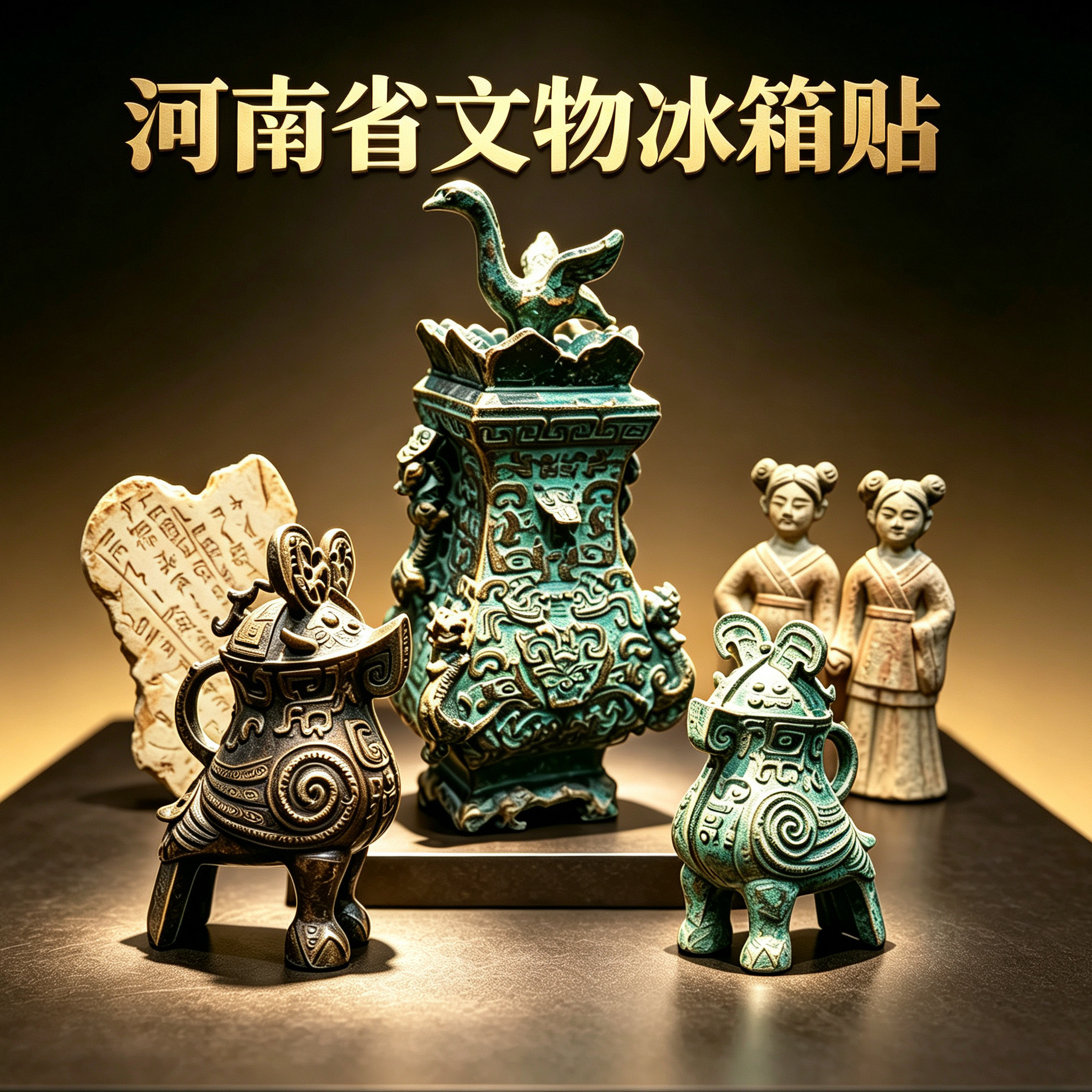 河南文创冰箱贴鸮尊莲鹤方壶摆件