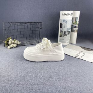 真皮专柜断码春秋新款牛皮增高厚底小白鞋透气网面两穿休闲板鞋女