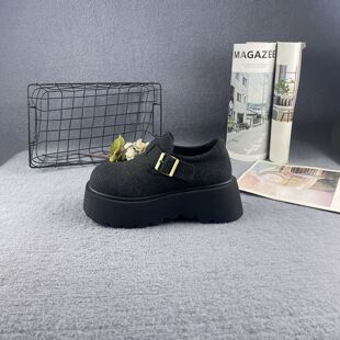 专柜断码春秋新款松糕厚底毛呢灰色勃肯鞋增高魔术贴时尚单鞋女鞋