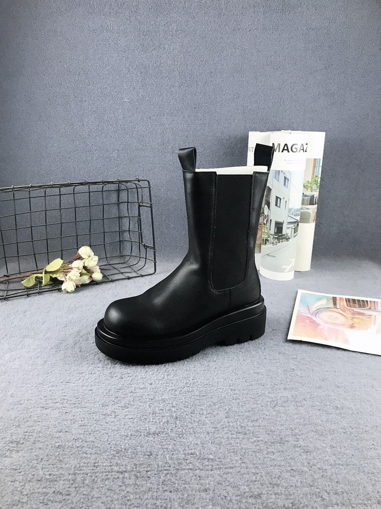 真皮专柜断码秋冬新款圆头松糕厚底轻便套筒时尚显瘦牛皮烟筒靴女,女鞋,烟筒靴,淘宝优惠券,粉丝福利购,淘宝优惠卷