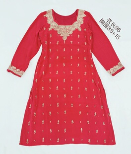 印度铜掐丝钉珠刺绣古着上衣修身库塔尼泊尔vintage旅行女装大红